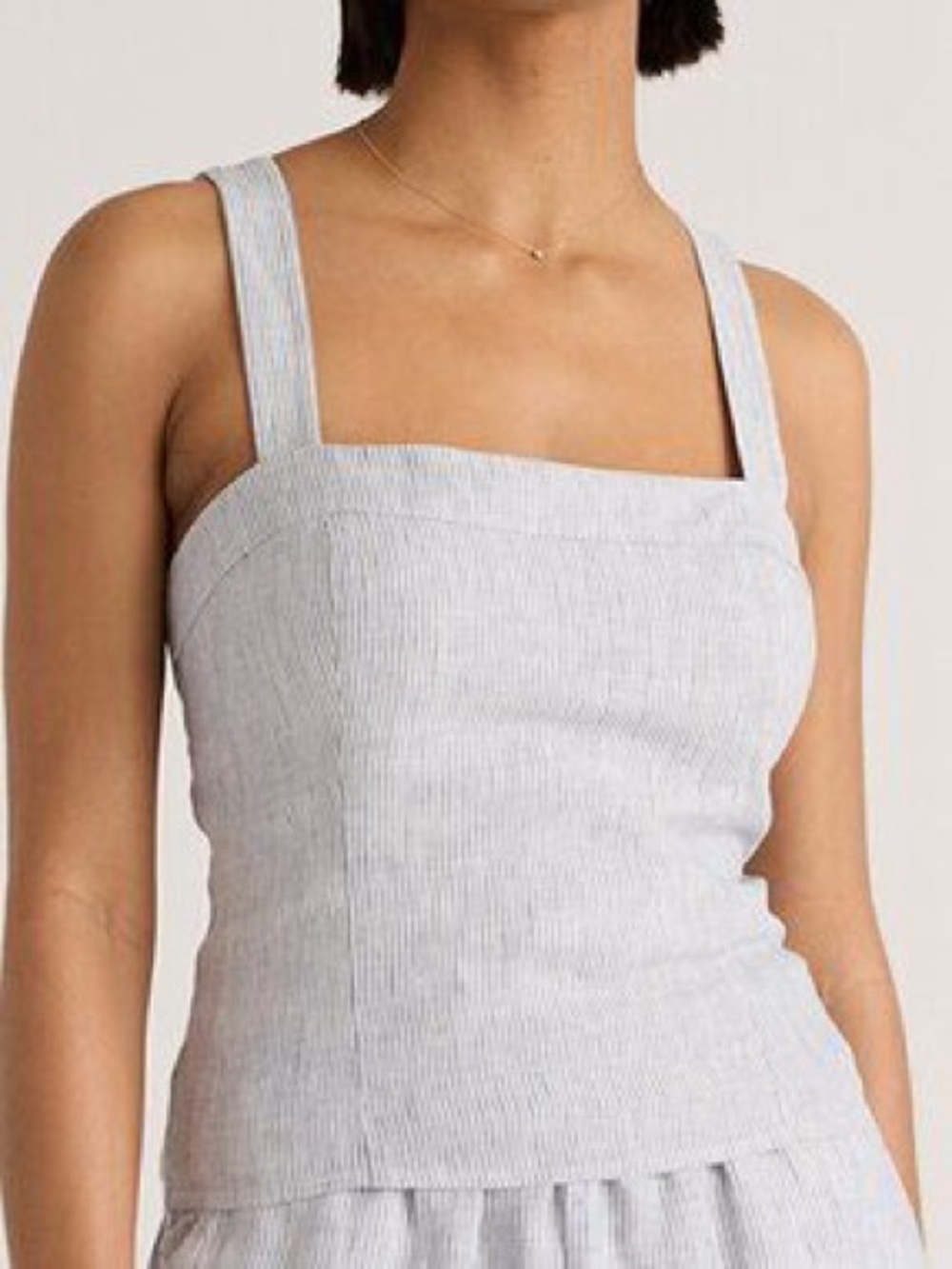Quince-sz Small-Striped Linen Tank w Smocked Stretchy Back & Adjustable Straps!